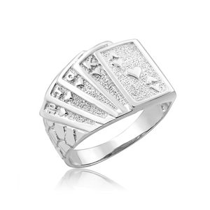 .925 Sterling Silver Royal Flush Poker Hand Nugget Ring