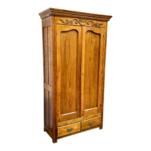 **Antique Oak Wardrobe Armoire**Massive Storage Space**Carved Wood Ornate Hardware**
