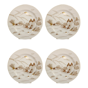 Vintage Kutani Mt. Fuji Plates – Hand-Painted Gold & White Porcelain – Japan Minimalism - 4 Available