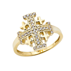 Diamond Jerusalem Cross Ring in Gold (Available in Yellow/Rose/White Gold)