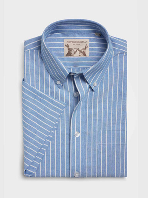 Blue & White Short Sleeve Button Down Oxford Shirt