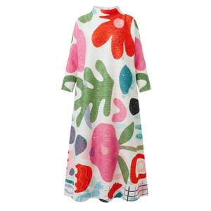 Artistic Abstract Print Pleated Maxi Dress (one size)