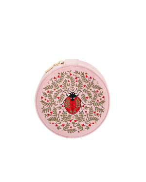 Pink Ladybird Velvet Embroidered Circle Jewellery Box (one size)