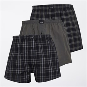 Bench Mens Trylian Three Pack Woven Boxer Shorts Black Check/Dark Grey/Black Check