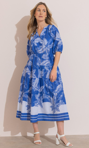 Botanical Print Midaxi Dress - Blues