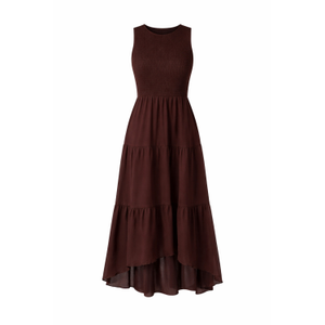 Calla Shirred Top Tiered Midi Dress Brown (XS)