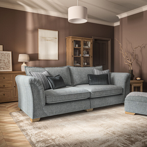 Milldale 4 Seater Sofa in Milo Pewter Fabric with Grey Scatters
