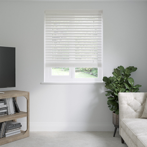 Warm White Fine Grain Faux Wooden Blinds 50mm: 2370mm x 1200mm Recess