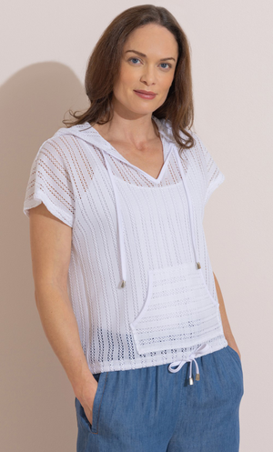 Hooded T-shirt Cover up - White