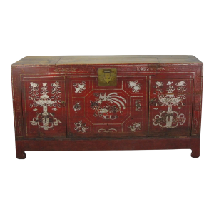 Two Doors 60" Long Red Hand Painted Antique Chinese Sideboard
