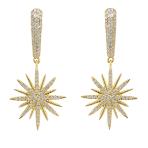 Star Burst Drop Earrings White Gold