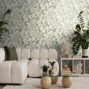 Galerie Horizon Cloud Forest Cream/Green Metallic Wallpaper - HZ62047