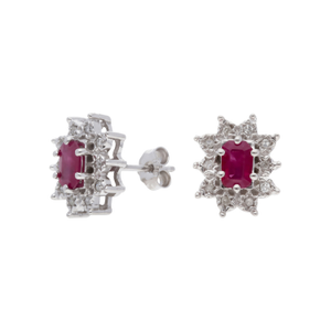 Pre-Owned 9ct White Gold Ruby & Diamond Cluster Stud Earrings