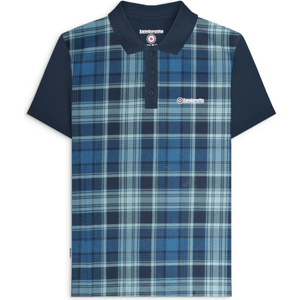 Lambretta Mens Check Print Short Sleeve Polo Shirt - XL / Navy