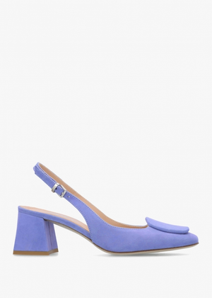 Nessie Blue Suede Block Heel Sling Backs