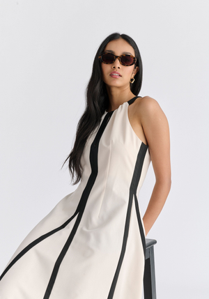 Contrast Details Halterneck Midi Dress