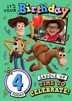 Toy Story Saddle Up Time To Celebrate Photo Upload 4th Birthday Card