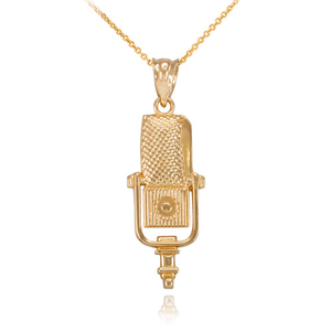 Gold Studio Microphone Pendant Necklace (Available in Yellow/Rose/White/Two Tone Gold)