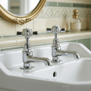 Balterley Hanchurch Basin Pillar Taps with Crosshead Handles - Chrome or Brushed Brass