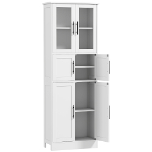 HOMCOM Mueble de baño, mueble de almacenamiento 6 niveles, 6 puertas con 2 de cristal, estantes regulables, 60x30x170cm, blanco