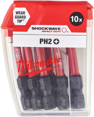 Milwaukee 4932430855 10 Piece Shockwave Impact Screwdriving Bit Set PH2 x 50mm 