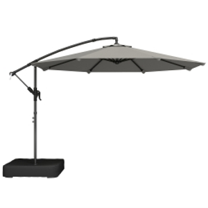 Outsunny 3 m Garden Cantilever Parasol with Cross Base, Sandbag, 360° Rotating Overhanging Banana Umbrella, Grey