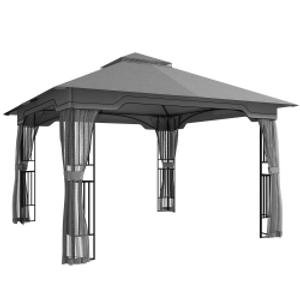 Outsunny 3.3 x 3.3 m Outdoor Garden Gazebo with Post Shelves, UPF50+ Patio Permanent Pavilion with Hook, Dark Grey