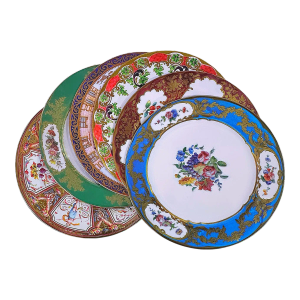 Enamaled Tin English Miss-Matched Plates- Set of 6