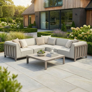 Maze - Outdoor Fabric Ibiza Small Corner Sofa Set with Square Coffee Table - Latte