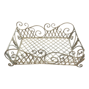 1940s Folding Wrought Iron Serving Tray in White
