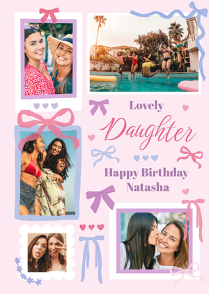 Bows And Hearts Photo Upload Daughter Birthday Card