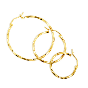 14K Yellow Gold Diamond Cut Twist Hoop Earrings (Available in Small/Medium/Large)