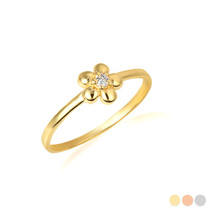 Gold Diamond Daisy Flower Ring (Available in Yellow/Rose/White Gold)