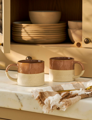 Bladon Half Glazed Mugs - Stoneware, Terracotta, Set of 2