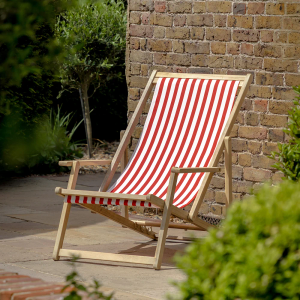 Red Stripe Deck Chair - Acacia Wood