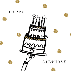 Moonpig Gold & Black Cake Illustration Happy Birthday Card