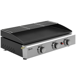 Outsunny 3 Burner Grill Griddle, Portable Gas Plancha with Warming Rack, 7.5 kW, Tabletop Gas BBQ with Grease Cup, Black