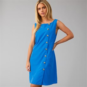 French Connection Womens Button Shift Dress Cobalt Blue