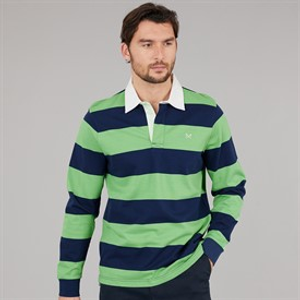 Crew Clothing Mens Heritage Stripe Rugby Shirt Pageant Blue/Light Green Grass