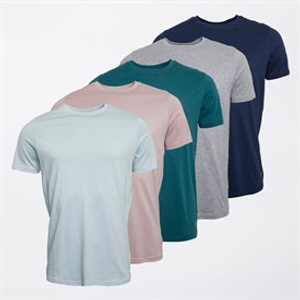 Farah Mens Daigre Five Pack T-Shirts Teal/Flora Pink/Grey Marl/Skyway/Yale
