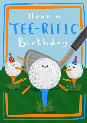 Illustrated Funny Golf Ball And Tee Birthday Card