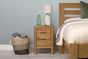 Natural Oak 2+1 Drawer Bedside Table - Style 1 - Narrow