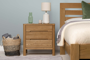 Natural Oak 2+1 Drawer Bedside Table - Style 1 - Wide
