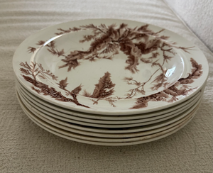For Barbara: Set of 8 Antique Wedgwood Brown "Seaweed" Transferware Soup Bowls