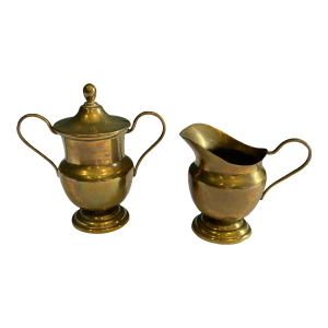 Vintage Brass Cream & Sugar Set- 2 Pieces