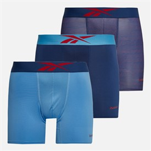 Reebok Mens Muir Performance Three Pack Medium Trunks Essential Blue/Print/Batik Blue