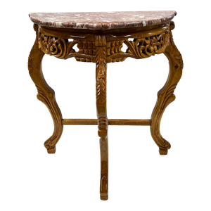 Carved Marble Top Demi-Lune Console Table