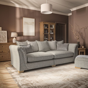 Milldale 4 Seater Pillow Back Sofa in Milo Mink Fabric with Linen Scatters