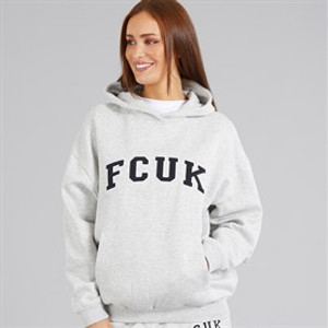 French Connection Womens FCUK Collegiate Hoodie Light Grey Melange/Midnight/White Lgt Grey Mel/Midnight/White