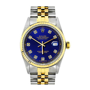 Rolex Datejust Men's Diamond Watch Stainless Steel & Yellow Gold Blue Dial 36mm